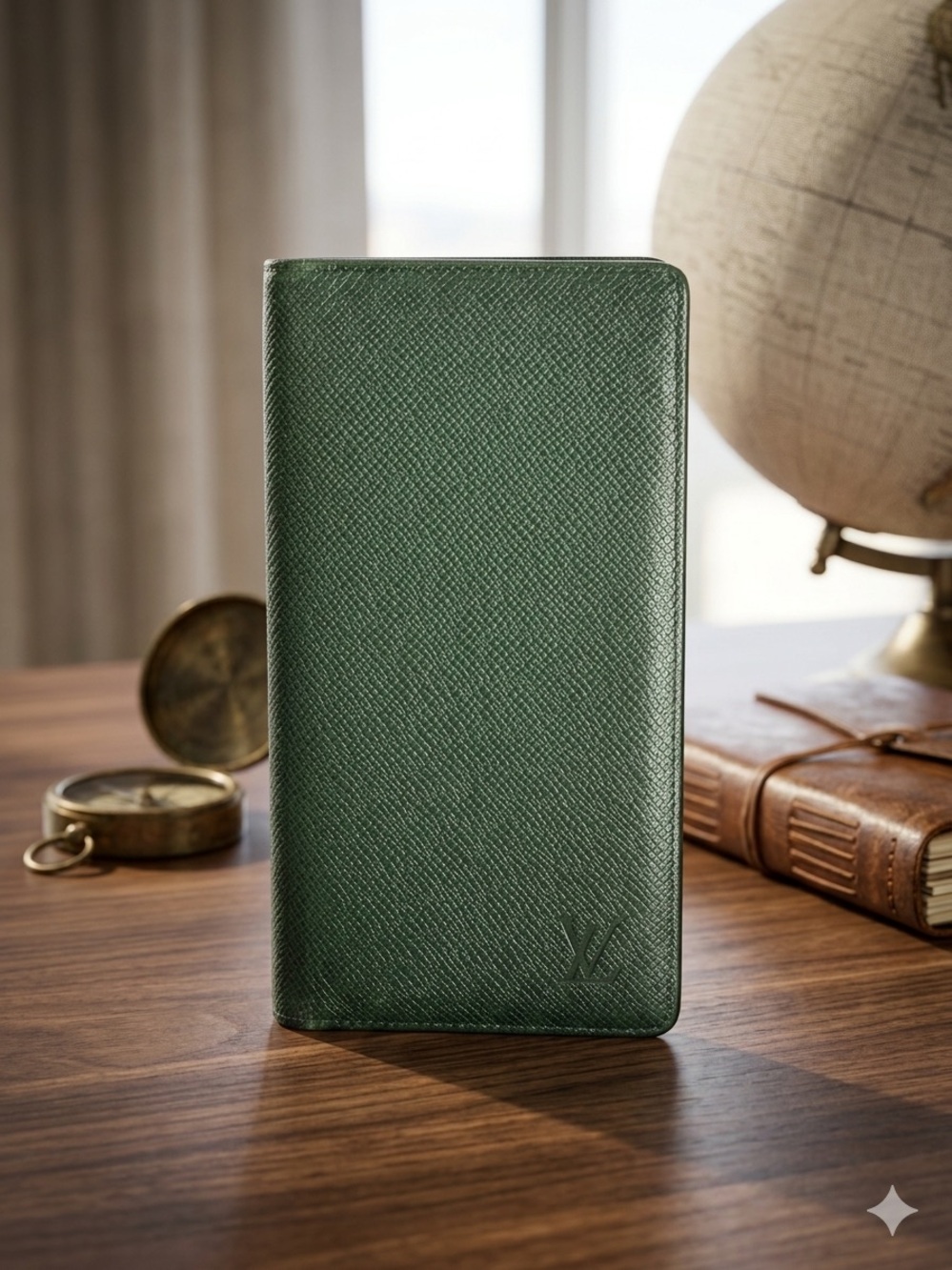 Louis Vuitton Green Taiga Leather Porte Valeurs Long Wallet-Vintage France 1996